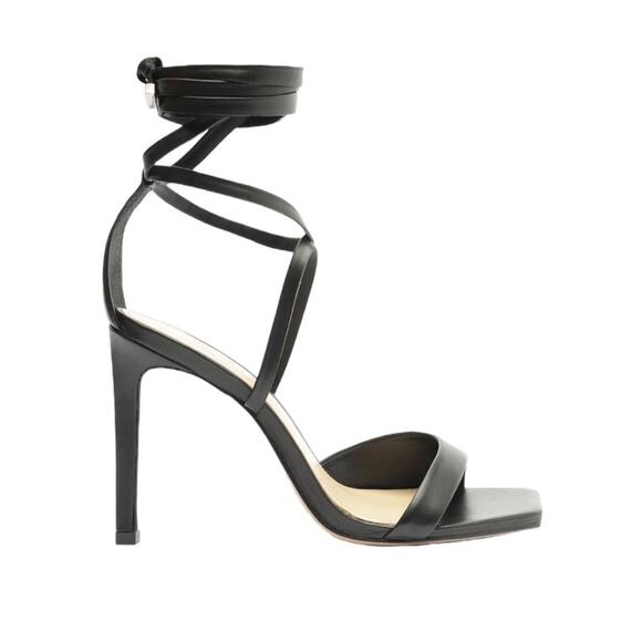 Schutz Bryce Leather Strappy Lace-Up Open Toe Sandals Black Size 9.5 New In Box - Picture 1 of 7